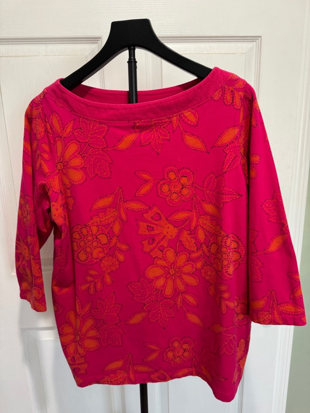 Relativity Bright Pink/orange Floral Boatneck Top 3/4 sleeves 1X exc condition
